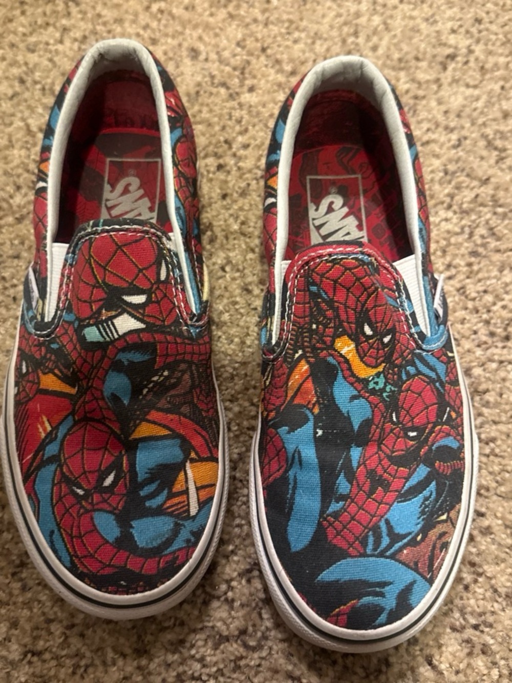 Marvel Kids Slip-On Sneakers in Red, Blue, Black Spider Print